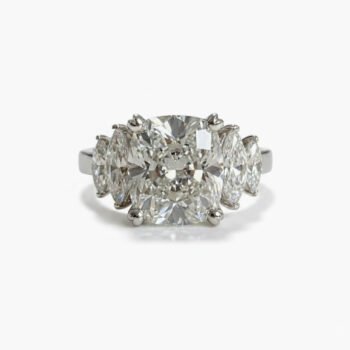 2.50 CT Cushion Cut Moissanite Three Stone Ring Marquise Side Stones Engagement Ring Vintage Inspired 925 Silver Bridal Ring