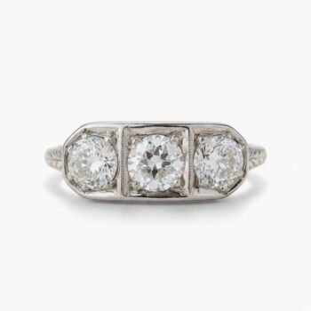0.90 CT Round Moissanite Three Stone Ring Art Deco Engagement Ring Vintage Filigree Band 925 Silver Antique Style Bridal Ring