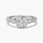 2.00 CT Round Moissanite Bezel Set Engagement Ring Vintage Milgrain Halo Pave Band 925 Silver Wedding Ring