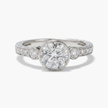 2.00 CT Round Moissanite Bezel Set Engagement Ring Vintage Milgrain Halo Pave Band 925 Silver Wedding Ring