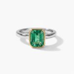 2.00 CT Emerald Cut Green Lab Created Diamond Ring Bezel Set Solitaire Minimalist Engagement Ring 925 Silver Two Tone Ring