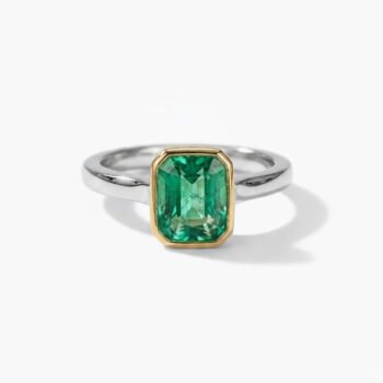 2.00 CT Emerald Cut Green Lab Created Diamond Ring Bezel Set Solitaire Minimalist Engagement Ring 925 Silver Two Tone Ring
