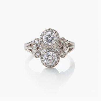 Double Halo Moissanite Ring 0.52 CT Round Cut Vintage Style Split Shank Engagement Ring VVS DE 925 Silver Floral Bridal Ring