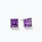 2.0 CT Princess Cut Purple Stud Earrings Lab Created Gemstone VVS 925 Silver Square Solitaire Studs Push Back Minimalist Jewelry