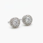 1.20 CT Round Cut Vintage Halo Moissanite Stud Earrings DE VVS 925 Silver Milgrain Floral Studs Push Back Bridal Earrings