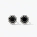 2.0 CT Round Cut Black Halo Stud Earrings Lab Created Stone DE Moissanite Halo VVS 925 Silver Push Back Statement Studs