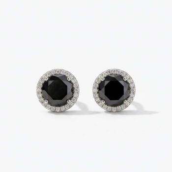2.0 CT Round Cut Black Halo Stud Earrings Lab Created Stone DE Moissanite Halo VVS 925 Silver Push Back Statement Studs