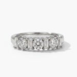 1.10ct Round & Baguette Moissanite Wedding Band DE VVS | 925 Silver Half Eternity Ring | Alternating Diamond Band Minimalist Stack Ring