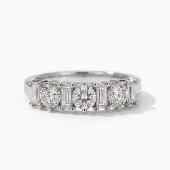 1.10ct Round & Baguette Moissanite Wedding Band DE VVS | 925 Silver Half Eternity Ring | Alternating Diamond Band Minimalist Stack Ring