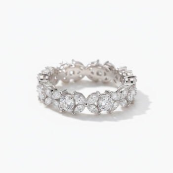 2.52ct Marquise & Round Moissanite Eternity Band DE VVS | 925 Silver Full Eternity Ring | Floral Leaf Pattern Wedding Band Art Nouveau