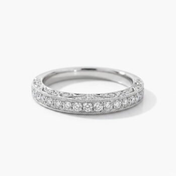 0.55ct Vintage Milgrain Moissanite Wedding Band DE VVS | 925 Silver Half Eternity Ring | Engraved Art Deco Bridal Band