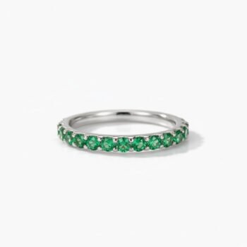 0.72ct Round Cut Green Lab Created Half Eternity Ring DE VVS | 925 Silver Wedding Band | Minimalist Stackable Anniversary Ring