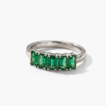 1.20ct Green Emerald Cut Lab Created Ring VVS | 925 Silver Half Eternity Band | Art Deco Wedding Ring | Stackable Anniversary Ring