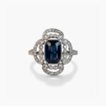2.0ct Blue Emerald Cut Lab Created Halo Ring VVS | Vintage Art Deco Engagement Ring | 925 Silver Milgrain Antique Style Ring