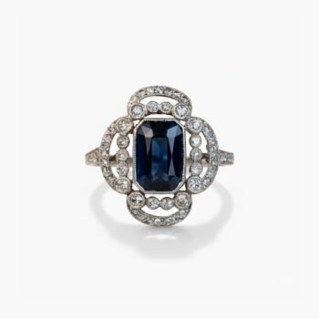 2.0ct Blue Emerald Cut Lab Created Halo Ring VVS | Vintage Art Deco Engagement Ring | 925 Silver Milgrain Antique Style Ring