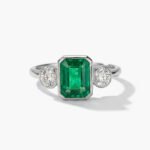 2.0ct Green Emerald Cut Lab Created Ring VVS | 3 Stone Engagement Ring | 925 Silver Bezel Set Emerald Ring | Minimalist Promise Ring