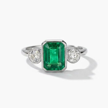 2.0ct Green Emerald Cut Lab Created Ring VVS | 3 Stone Engagement Ring | 925 Silver Bezel Set Emerald Ring | Minimalist Promise Ring