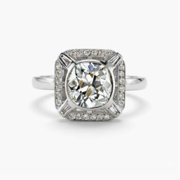 2.0ct Old European Cut Art Deco Moissanite Halo Ring| Vintage Square Halo Engagement Ring | 925 Silver Milgrain Ring | Antique Style Ring