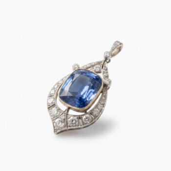 15.86ct Cushion Cut Blue Sapphire Pendant Necklace, Vintage Halo Moissanite Necklace, Art Deco Sapphire Pendant in 925 Silver
