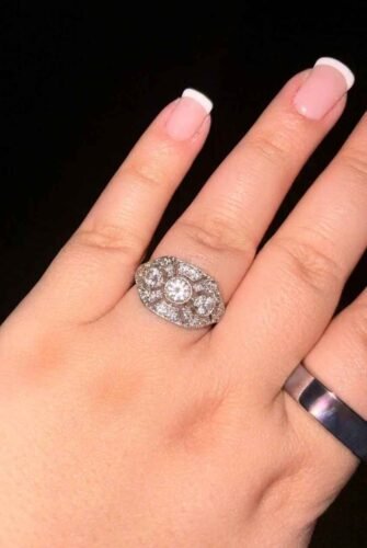 0.98 CT Round Moissanites Art Deco Cluster Halo Engagement Ring D VVS1 Vintage Style Ring photo review