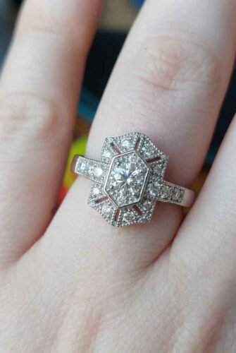 Click to view full screen 925 silver Vintage Wedding Ring, Round Cut Moissanite Anniversary Ring for Women Art Deco Engagement Ring Anniversary Gift Promise Ring photo review