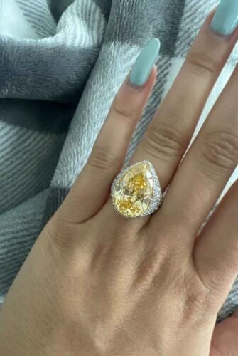Huge 30.11 CT Pear Cut Yellow Citrine Ring Statement Halo Pave Moissanite Cocktail Ring 925 Silver photo review