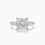 5.85CT Princess Cut Moissanite Engagement Ring with Tapered Baguette Side Stones, DE VVS1, 925 Silver Art Deco Bridal Ring