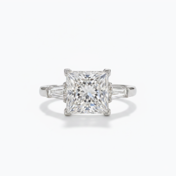 5.85CT Princess Cut Moissanite Engagement Ring with Tapered Baguette Side Stones, DE VVS1, 925 Silver Art Deco Bridal Ring
