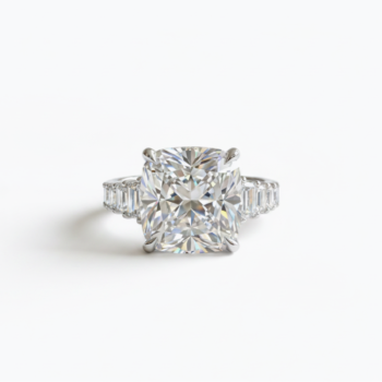 12.25CT Cushion Cut Moissanite Engagement Ring with Emerald Cut Side Stones, DE VVS1, 925 Silver Art Deco Statement Ring