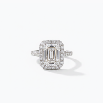 12.05CT Emerald Cut Moissanite Halo Engagement Ring, Pavé Band, DE VVS1, 925 Silver Art Deco Statement Bridal Ring