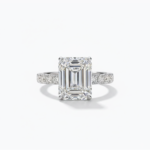 12.15 CT Emerald Cut Hidden Halo Moissanite Engagement Ring, Pavé Band Solitaire Ring, DE VVS1 925 Silver Art Deco Bridal Ring