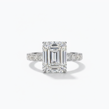 12.15 CT Emerald Cut Hidden Halo Moissanite Engagement Ring, Pavé Band Solitaire Ring, DE VVS1 925 Silver Art Deco Bridal Ring