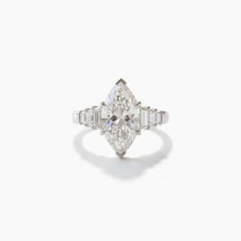 7.61 CT Marquise Cut Moissanite Engagement Ring, Emerald Side Stone Ring, DE VVS1 925 Silver Art Deco Bridal Ring