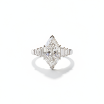 7.61 CT Marquise Cut Moissanite Engagement Ring, Emerald Side Stone Ring, DE VVS1 925 Silver Art Deco Bridal Ring