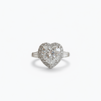 3.60 CT Heart Cut Moissanite Halo Engagement Ring, Baguette Side Stone Heart Ring, DE VVS1 925 Silver Art Deco Bridal Ring