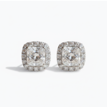 2.85 Ct Princess Cut Moissanite Halo Stud Earrings in 925 Sterling Silver | E-D Color VVS1 Clarity