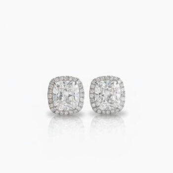 3.0Ct Cushion Cut Moissanite Halo Stud Earrings, 925 Sterling Silver, E-D Color VVS1 Clarity, Round Moissanite Accents