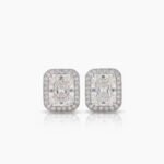 3.10Ct Radiant Cut Moissanite Halo Stud Earrings, 925 Sterling Silver, E-D Color VVS1 Clarity, Round Moissanite Accents