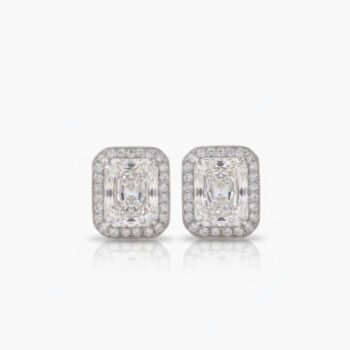 3.10Ct Radiant Cut Moissanite Halo Stud Earrings, 925 Sterling Silver, E-D Color VVS1 Clarity, Round Moissanite Accents
