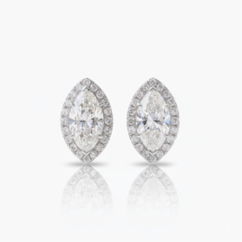 3.15Ct Marquise Cut Moissanite Halo Stud Earrings, 925 Sterling Silver, E-D Color VVS1 Clarity, Round Moissanite Accents