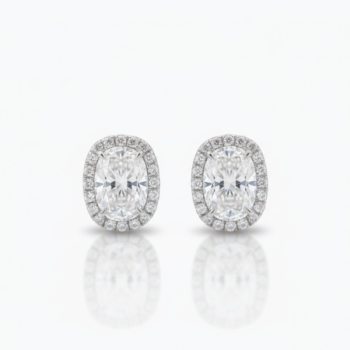2.30Ct Elongated Cushion Cut Moissanite Halo Stud Earrings, 925 Sterling Silver, E-D Color VVS1 Clarity, Round Moissanite Halo Accents