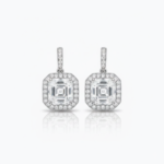 3.0Ct Asscher Cut Moissanite Halo Drop Earrings, 925 Sterling Silver, E-D Color VVS1 Clarity, Round Moissanite Halo Accents