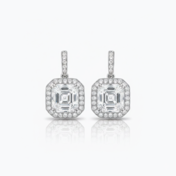 3.0Ct Asscher Cut Moissanite Halo Drop Earrings, 925 Sterling Silver, E-D Color VVS1 Clarity, Round Moissanite Halo Accents