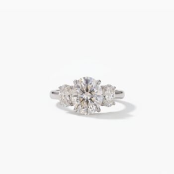 8.50Ct Oval Cut Moissanite Three Stone Ring, Oval Side Stones 2.20Ct, 925 Sterling Silver, E-D Color VVS1 Clarity Bridal Ring