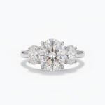 8.50Ct Oval Cut Moissanite Three Stone Ring, Oval Side Stones 2.20Ct, 925 Sterling Silver, D Color VVS1 Clarity Bridal Ring