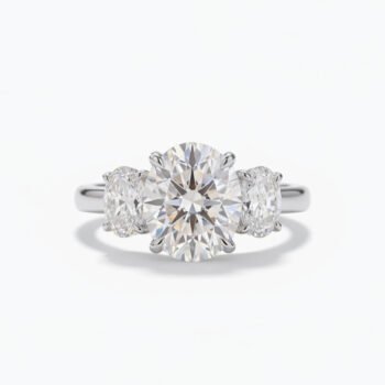 8.50Ct Oval Cut Moissanite Three Stone Ring, Oval Side Stones 2.20Ct, 925 Sterling Silver, D Color VVS1 Clarity Bridal Ring