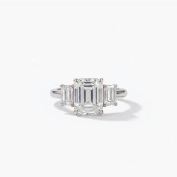 10.66Ct Emerald Cut Moissanite Three Stone Ring, Emerald Cut Side Stones 2.10Ct, 925 Sterling Silver, E-D Color VVS1 Clarity Bridal Ring