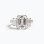 10.66Ct Emerald Cut Moissanite Three Stone Ring, Emerald Cut Side Stones 2.10Ct, 925 Sterling Silver, D Color VVS1 Clarity Bridal Ring