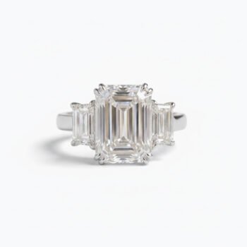 10.66Ct Emerald Cut Moissanite Three Stone Ring, Emerald Cut Side Stones 2.10Ct, 925 Sterling Silver, D Color VVS1 Clarity Bridal Ring