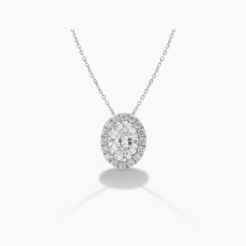 10.10Ct Oval Cut Moissanite Halo Pendant Necklace, 925 Sterling Silver, E-D Color VVS1 Clarity, Round Moissanite Halo Statement Necklace